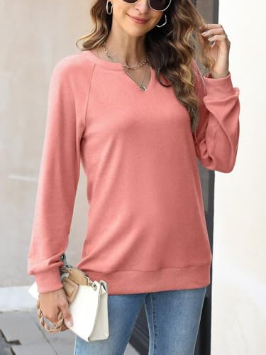 Women Casual Long Sleeve V Neck Sweatshirts Cute Loose Fit Lightweight Pullover Tops
