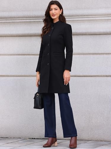 Winter Coat for Women Stand Collar Single Breasted Pea Coat Mid-Long Outwear with Pocket