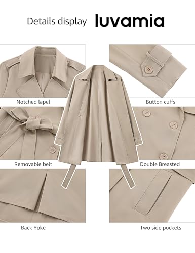 Trench Coat Women Mid Length Classic Double Breasted Lapel Business Casual Fall Jacket Coats Outerwear with Belt