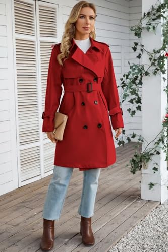 Women's Waterproof Trench Coat Double Breasted Lapel Rain Coats for Women With Belt