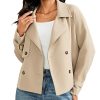 Cropped Trench Coat for Women Double Breasted Long Sleeve Work Office Business Casual Fall Short Jackets