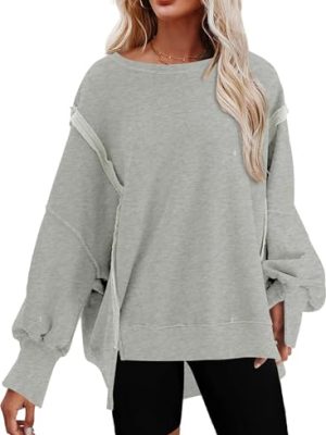 Womens Oversized Reverse Seam Sweatshirt Casual Long Sleeve Pullover Tops Lightweight Loose Crewneck Sweatshirts