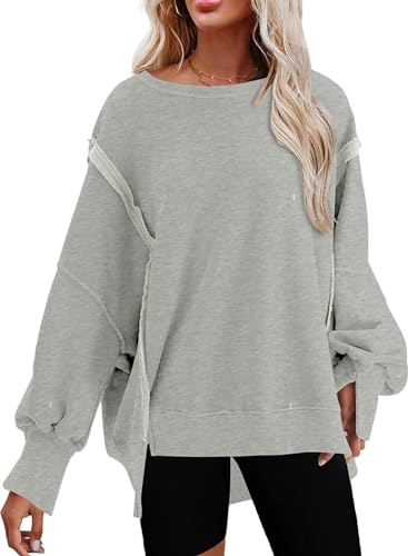 Womens Oversized Reverse Seam Sweatshirt Casual Long Sleeve Pullover Tops Lightweight Loose Crewneck Sweatshirts