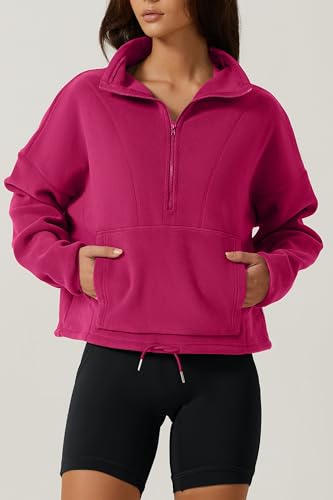Women Half Zip Fleece Sweatshirt Mock Neck Long Sleeve Winter Cozy Sherpa Pullover Sweater Tops