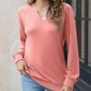 Women Casual Long Sleeve V Neck Sweatshirts Cute Loose Fit Lightweight Pullover Tops