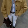 Womens Cropped Trench Coats Pleated Button Down Short Jackets Fall Casual Lapel Loose Fit Outerwears