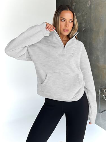 Womens Oversized Sweatshirts Half Zip Pullover Fall Long Sleeve Quarter Zip Hoodies Teen Girls Y2K Clothes