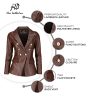Double Breasted Fancy Buttons Lambskin Leather Blazer Women - Kim Kardashian Long Sleeve Coat Style Leather Jacket Women
