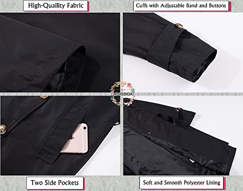 Women Trench Coats Loose Fit, Double Breasted Spring Fall Water Resistant Thin Long Jacket Belted Overcoat