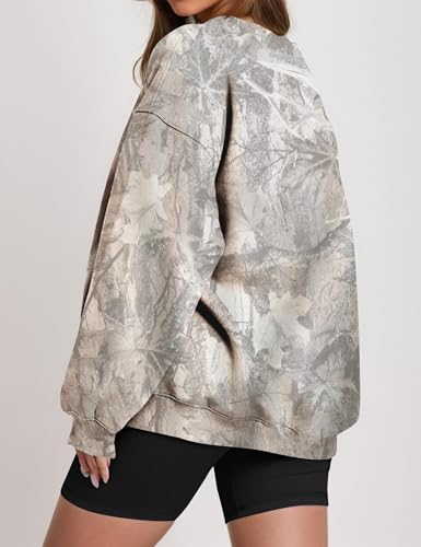 Camo Sweatshirt for Women Mens Oversized Fleece Camouflage Maple Leaf Crewnecks Pullover Tops Hunting Hoodies