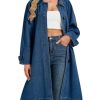 Denim Trench Coat Women Midi Long Jean Jacket Oversized Single Breasted Maxi Duster Overcoat
