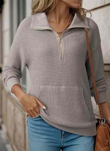 Womens Oversized Sweatshirts Quarter Zip Pullover Women 2025 Fall Fashion Long Sleeve Tops Outfits Clothes