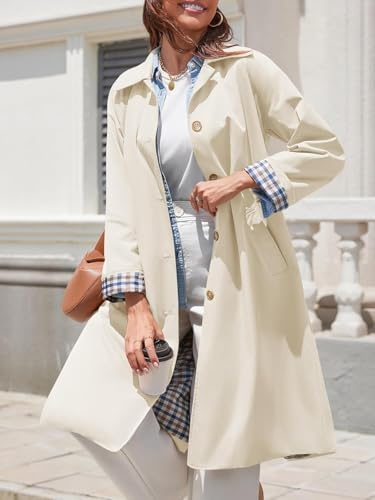 Womens Long Trench Coat Single Breasted Oversized Windproof Overcoat Fashion Outerwear