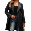 Women's Double Breasted Midi Trench Coat Flowy Light Weight Classic Belted Lapel Slim Windproof Overcoat