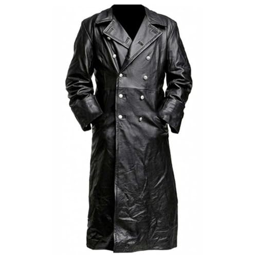 Men's Faux Leather Long Trench Coat Full Length Windproof Overcoat Fashion Vintage Open Front Cardigan Jacket