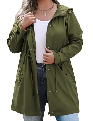 Plus Size Rain Jackets For Women Waterproof Rain Coats with Hood Lightweight Windbreaker Outdoor Trench Coat