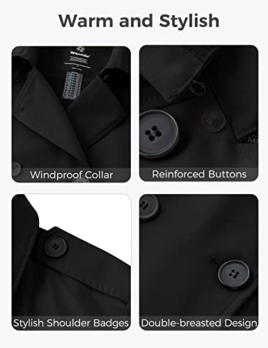 Women's Plus Size Trench Coat Double-Breasted Waterproof Lapel Overcoat Stylish Pea Coat with Detachable Hood