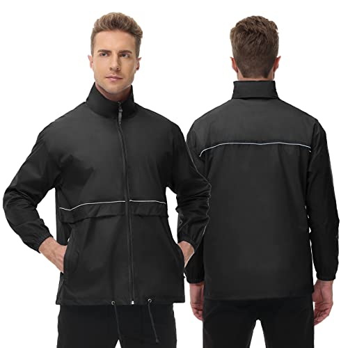 Men's Rain Jacket Cycling Running Jackets Waterproof Raincoat with Hood Windbreaker Hiking Jacket Rain Coat