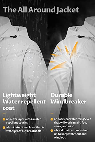 Men's Packable Waterproof Running Rain Coats Reflective Cycling Jacket Windbreaker With Removable Hood