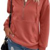 Women's Casual Long Sleeve Lapel Zipper Sweatshirt Drawstring Loose Pullover Tops