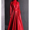 Red Black Maxi Leather Trench Coat, Women Long Skirted Elegant Overcoat Plus Size