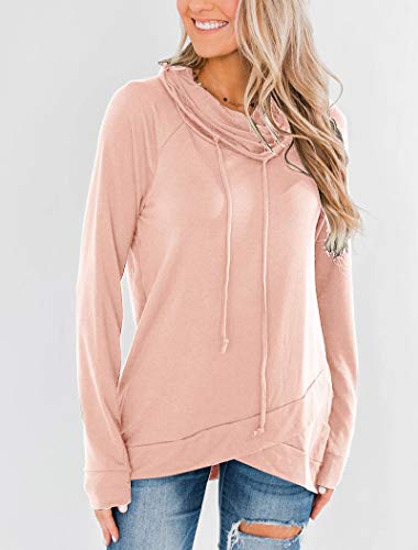 Womens Cowl Neck Tunic Tops Long Sleeve Pullovers Casual Drawstring Sweatshirts