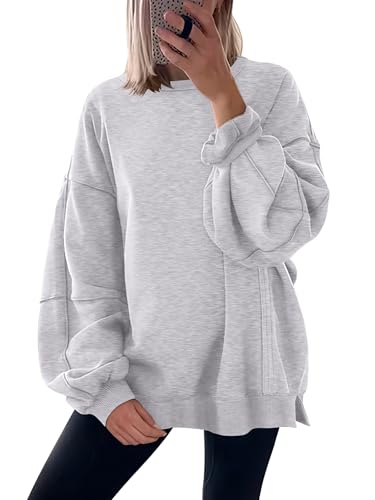 Women Oversized Long Sleeve Sweatshirts Crewneck Side Slit Loose Teen Girl Pullover Top 2025 Fall Y2K Trendy Outfits