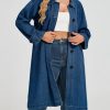Denim Trench Coat Women Midi Long Jean Jacket Oversized Single Breasted Maxi Duster Overcoat