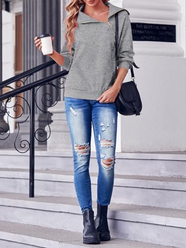 Womens Zipper Sweatshirt Turtleneck Long Sleeve Pullover Casual Loose Sweatshirts Top T Shirts