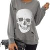 Women's Halloween Sweatshirts Skull Graphic T Shirts Long Sleeve Pullover Tops Gothic Fall Clothes 2025