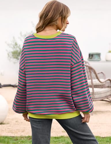 Women Oversized Striped Crewneck Sweatshirt Long Sleeve Color Block Pullover Tops Casual Loose Workout Shirt