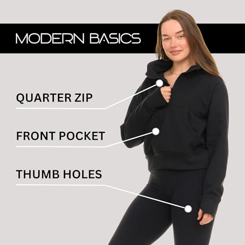 Womens Half Zip Hoodie - Fleece Cropped Sweatshirt for Women, Quarter Zip Up Pullover