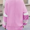 Womens Color Block Oversized Sweatshirt Polo V Neck Long Sleeve Shirts Casual Loose Pullover Tops