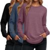 3 Pack Women's Long Sleeve Shirts, Cotton Crew Neck Tunic Tops Casual Loose Fit Pullover Sweatshirts Curved Hem Shirts