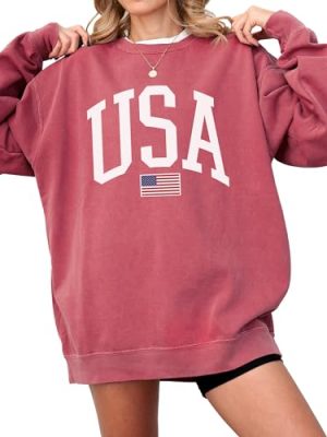 USA Flag Graphic Sweatshirt for 4th of July – Unisex Pullover for Women and Men, 80% Cotton, Perfect for Independence Day