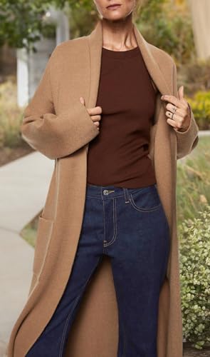 Womens Long Sleeve Maxi Cardigan Open Front Oversized Knitted Sweater Coat Casual Lapel Warm Overcoat with Pockets