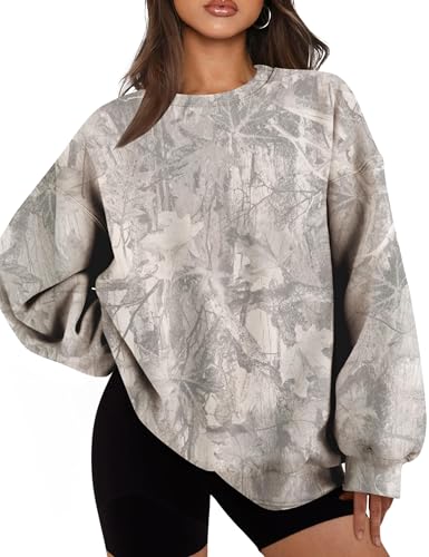 Camo Sweatshirt for Women Mens Oversized Fleece Camouflage Maple Leaf Crewnecks Pullover Tops Hunting Hoodies