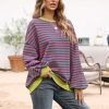 Women Oversized Striped Crewneck Sweatshirt Long Sleeve Color Block Pullover Tops Casual Loose Workout Shirt