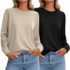 2 Pack Women's Casual Sweatshirts, Long Sleeve Cotton Shirts Loose Fit Lightweight Crew Neck Basic Tops Pullover