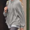 Womens Oversized Hoodies Sweatshirts Casual Lantern Long Sleeve Drawstring Peplum Hem Loose Hooded Pullover Tops