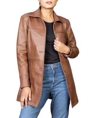 Casual Car Coat Lambskin Leather Jacket Women – ¾ Length Blazer Overcoat Style Leather Long Coat Women