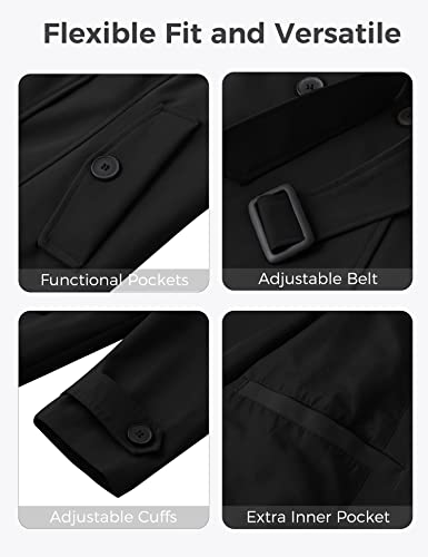 Women's Plus Size Trench Coat Double-Breasted Waterproof Lapel Overcoat Stylish Pea Coat with Detachable Hood