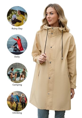 Long Packable Rain Jacket Women Waterproof - Raincoat for Women Rain Coat with Hood Lightweight Outdoor Windbreaker