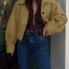 Womens Cropped Trench Coats Pleated Button Down Short Jackets Fall Casual Lapel Loose Fit Outerwears