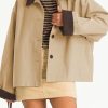Womens Contrast Collar Jacket Casual Button Down Long Sleeves Crop Trench Coat Outerwear with Pockets
