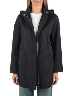 Lorie Womens Rain Jacket Removable Hood Long Rain Coat Trench Coat Windbreaker