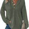Hoodies for Women Waffle Knit V Neck Oversized Sweatshirt Button Down Drawstring Hooded Pullover Tops for Fall 2025