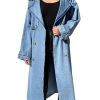 Women's Long Double Breasted Denim Jacket Oversized Button Down Maxi Jean Coat Classic Lapel Outercoat