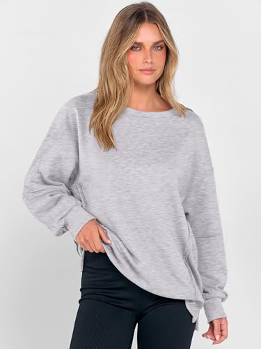 Women Oversized Long Sleeve Sweatshirts Crewneck Side Slit Loose Teen Girl Pullover Top 2025 Fall Y2K Trendy Outfits