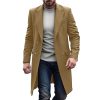 Mens Trench Coat Long Casual Single Brested Overcoat Winter Notched Collar Wool Blend Peacoat with Pockets